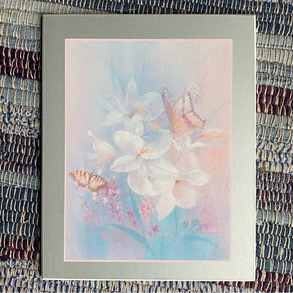 Vintage 80s Floral and Butterfly Art Print